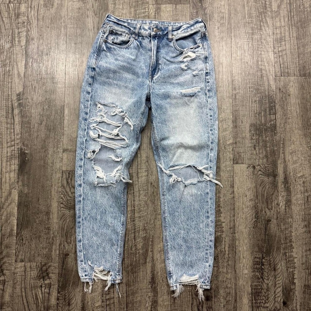American Eagle Jeans Distressed Destroyed Fray Mom Jean Sz 6